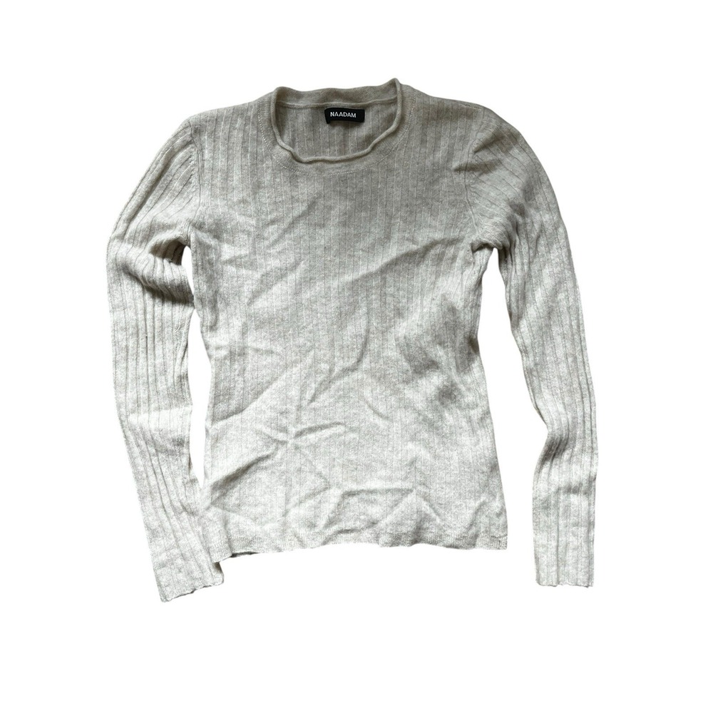 Naadam 100% Cashmere Crewneck Ribbed Sweater Long Sleeve Beige, Size Medium